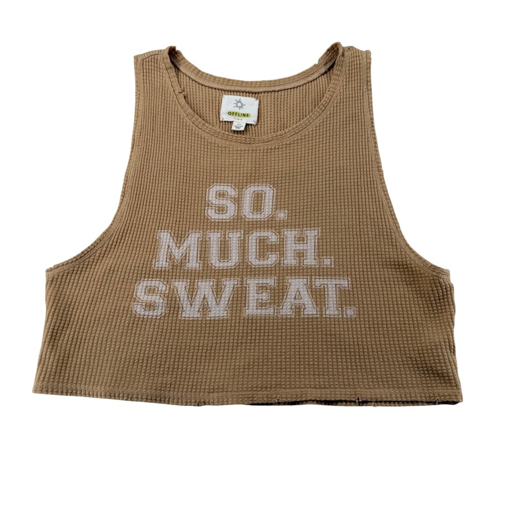 OFFLINE by Aerie Women Small Brown Waffle Knit So Much Sweat Crop Tank Top